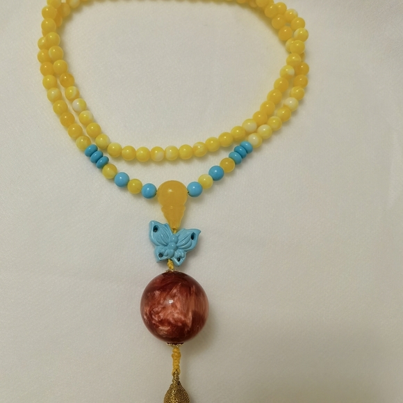 Amber long necklace with turquoise pendant. - Picture 4 of 4